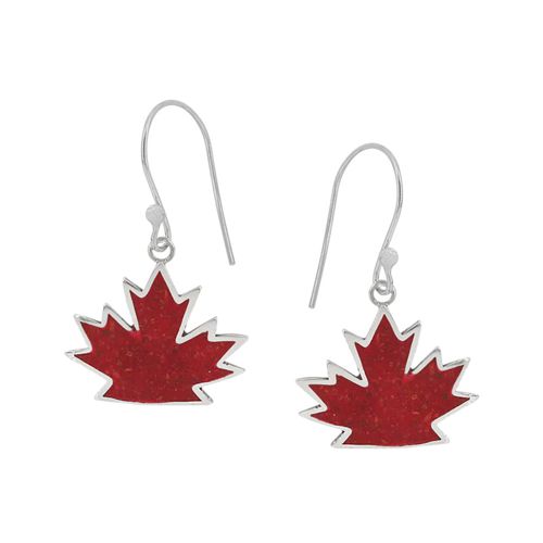 Sterling Silver and Red Sponge Coral Maple Leaf Earrings